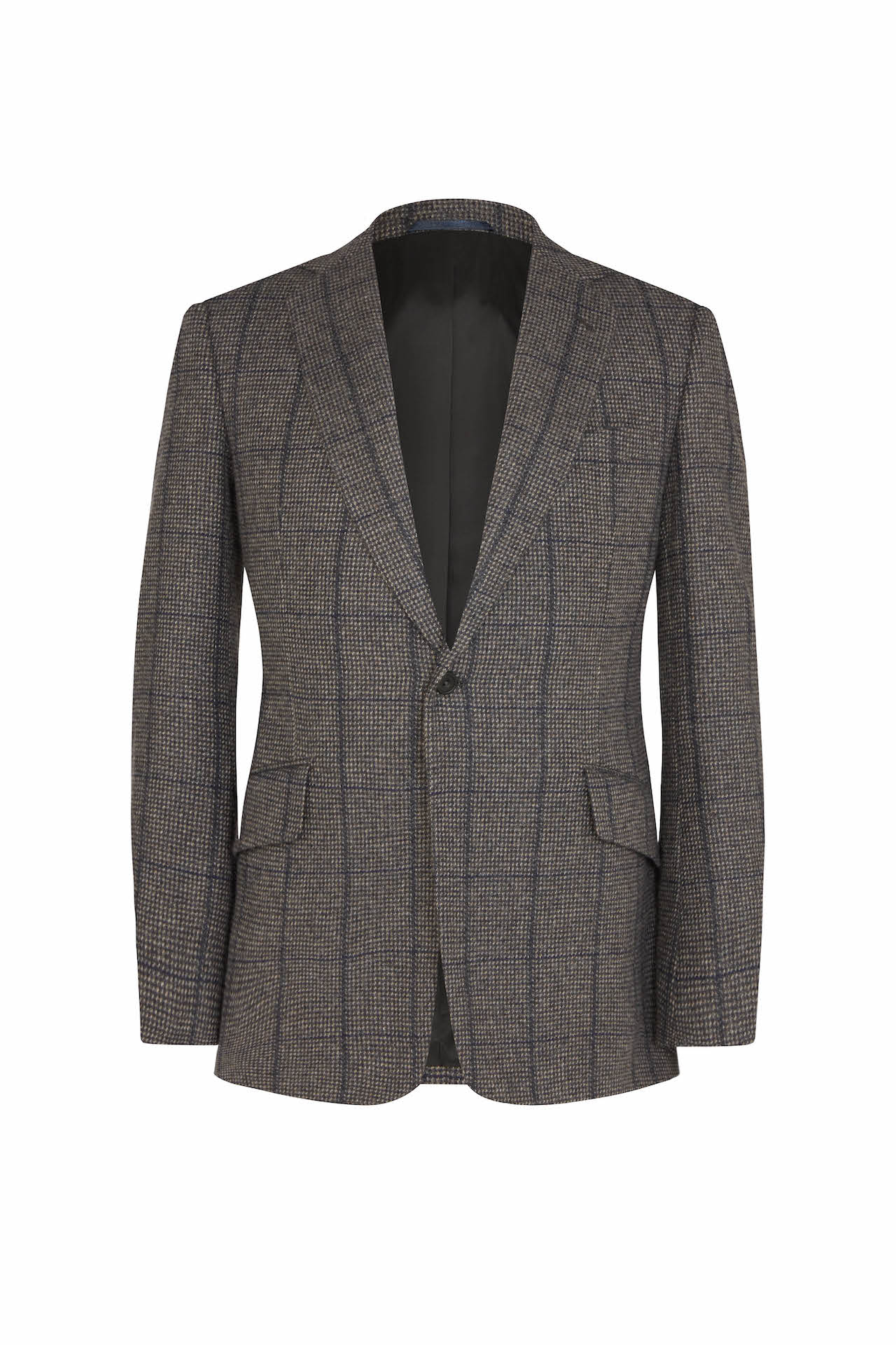 Navy Grey Hairline Check Cashmere Jacket Huntsman Savile Row