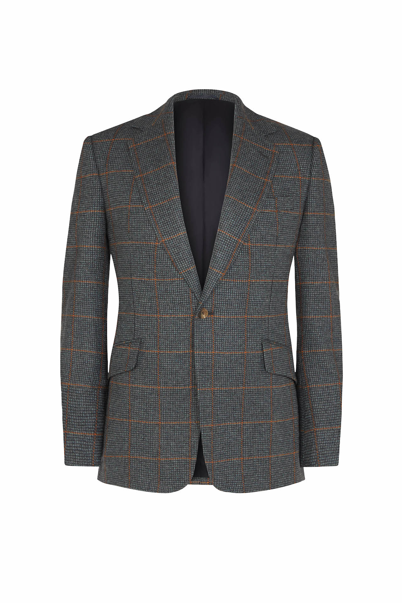 Navy Rust Hairline Check Cashmere Jacket Huntsman Savile Row