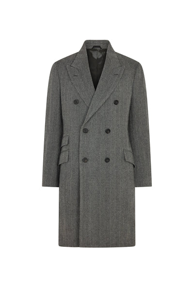 Tome Wool Over Coat Gray/Black outlet Long Trench Button Down herringbone gray L - XL