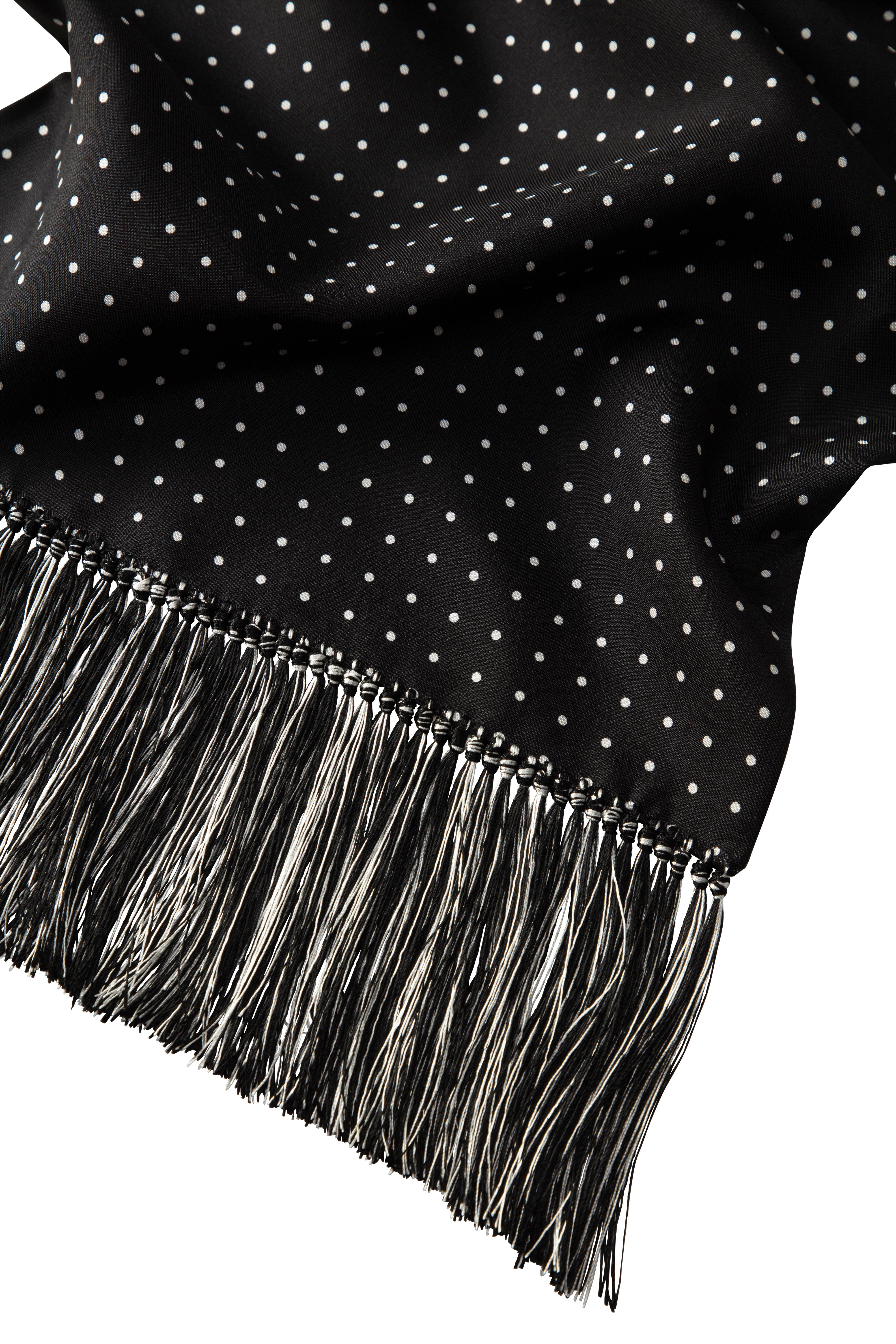 Black White Dot Silk Evening Scarf