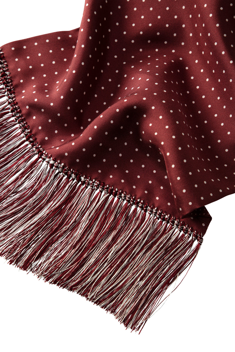 Claret/White Dot Silk Evening Scarf