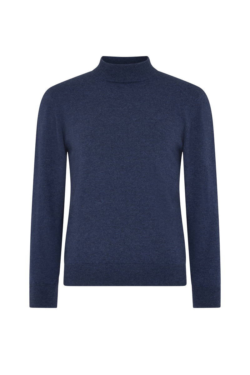 Indigo Cashmere High Neck Jumper