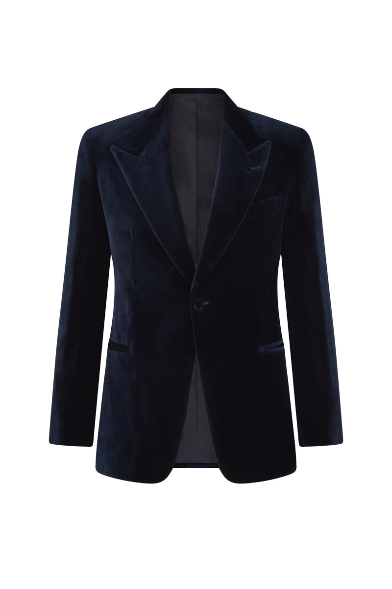 Navy Velvet Single Breasted Cocktail Jacket