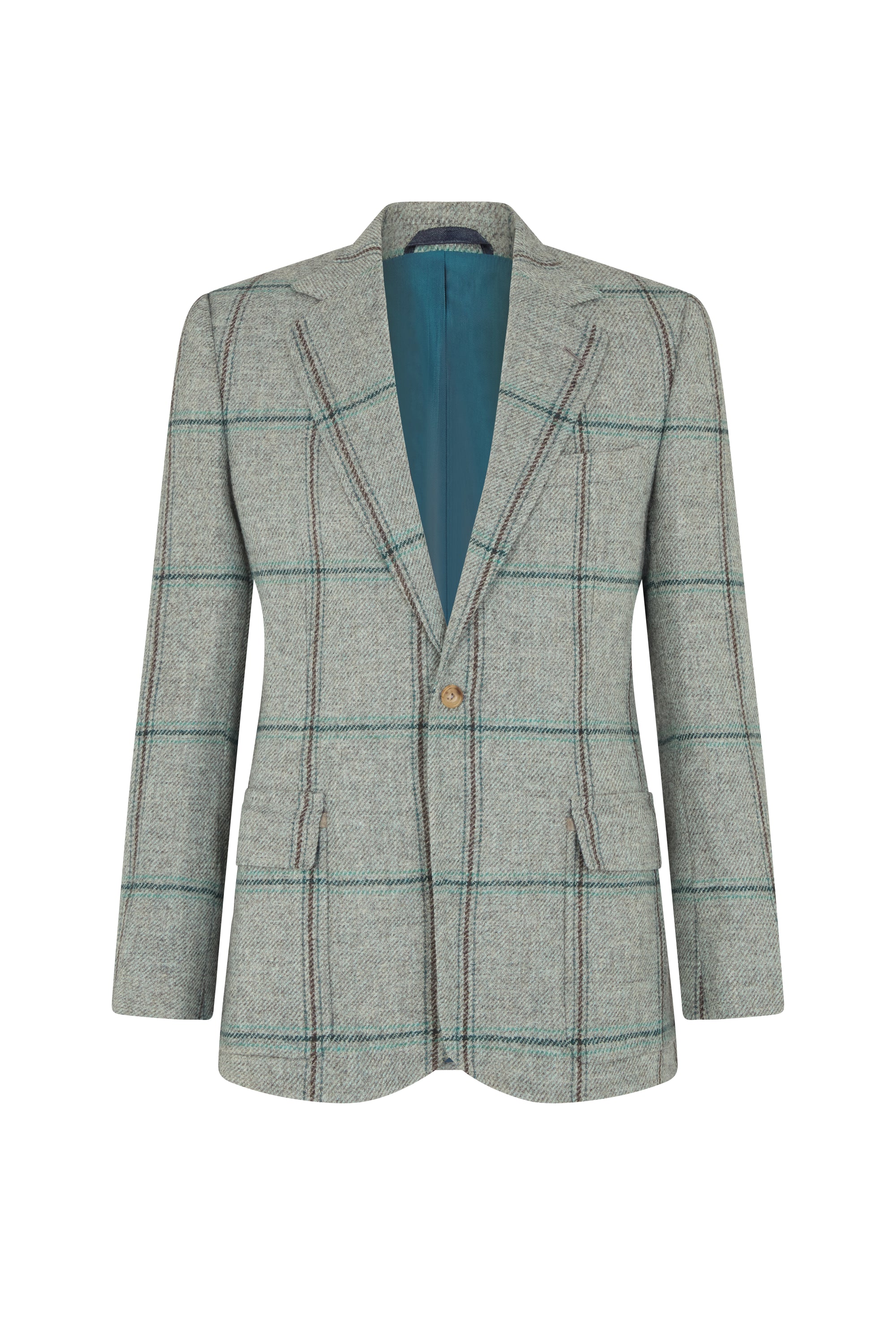 Blue, Green & Brown Check Single Breasted Patch Pocket Jacket