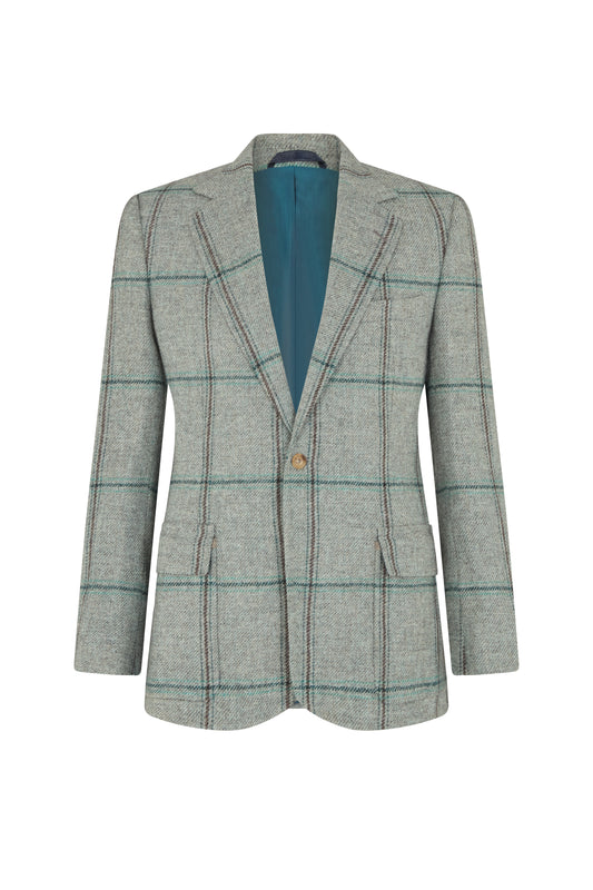 Blue, Green & Brown Check Single Breasted Patch Pocket Jacket