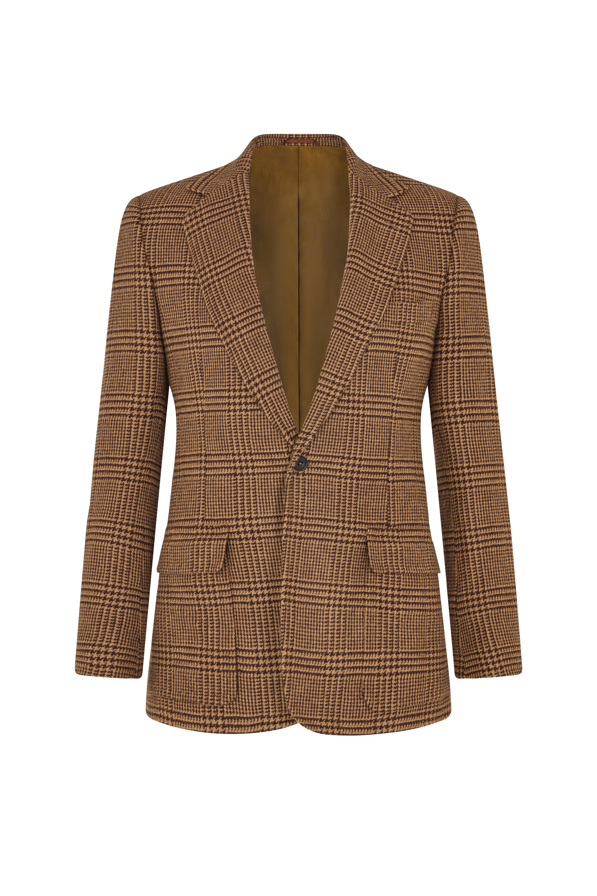 Toffee/Brown Glen Check Patch Pocket Single Breasted Jacket