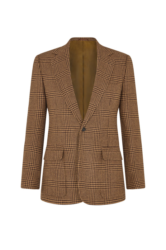 Toffee/Brown Glen Check Patch Pocket Single Breasted Jacket