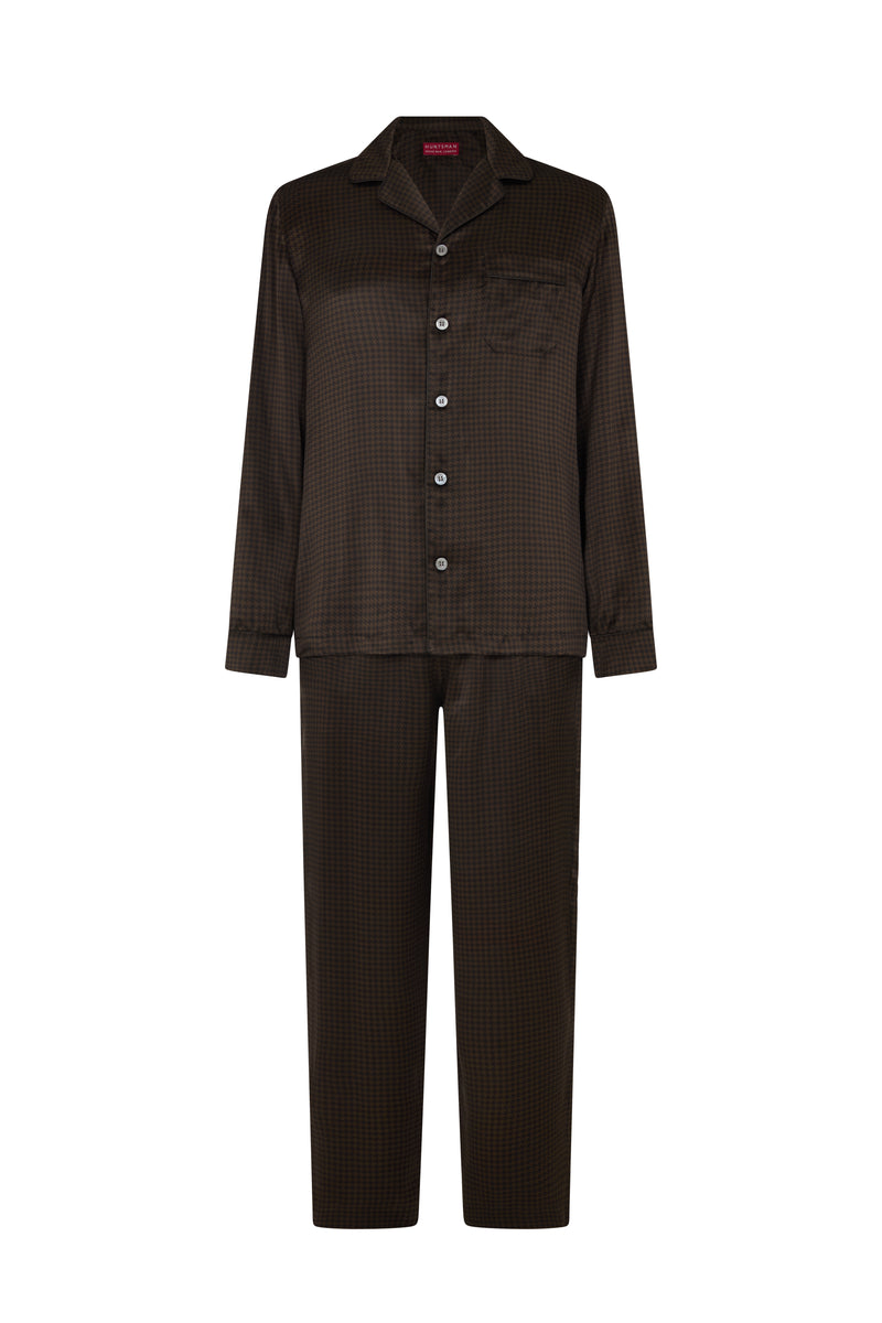 Khaki/Midnight Houndstooth Silk Pyjamas