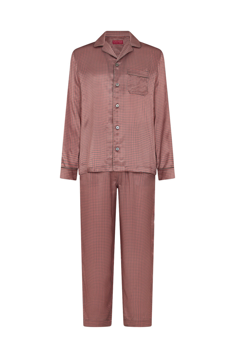 Pink/Grey Houndstooth Silk Pyjamas