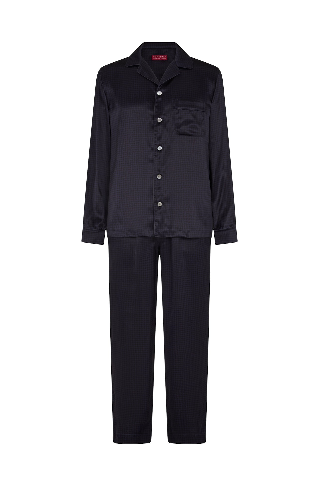 Navy/Black Houndstooth Silk Pyjamas