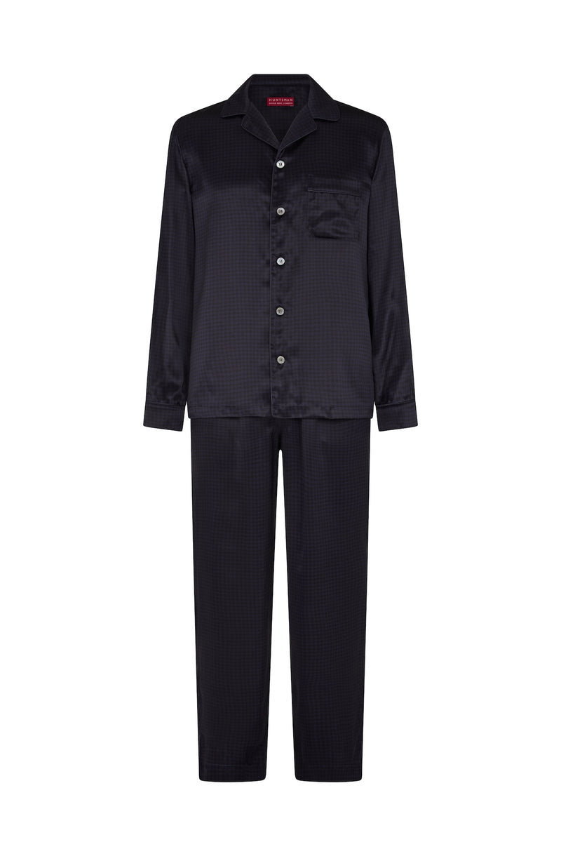 Navy/Black Houndstooth Silk Pyjamas