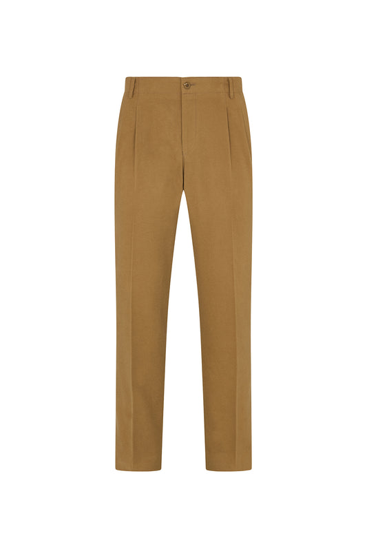 Beige Military Flannel Casual Trousers