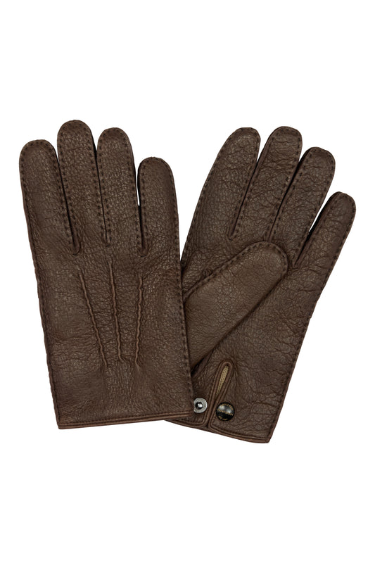 Brown Hand Sewn Peccary Leather Gloves