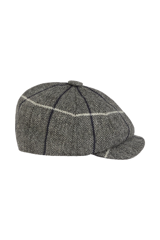 Grey Herringbone Windowpane Check Towton Cap