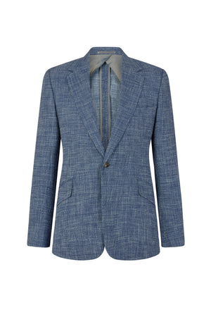 Blue and White Loose Weave Single Breasted Jacket