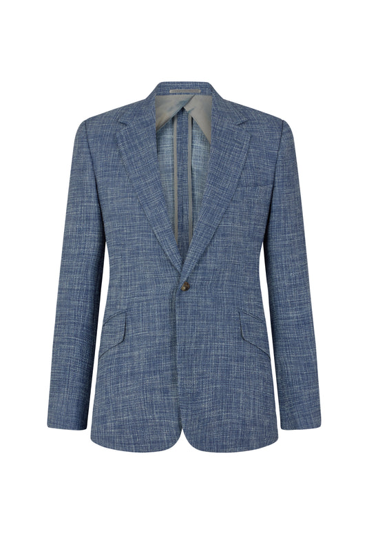 Blue and White Loose Weave Single Breasted Jacket