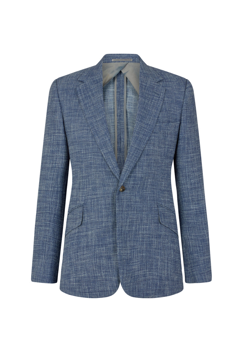 Blue and White Loose Weave Single Breasted Jacket