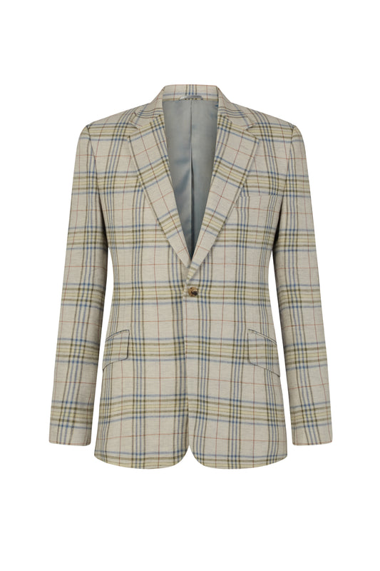 Beige/Green/Blue Check Single Breasted Jacket