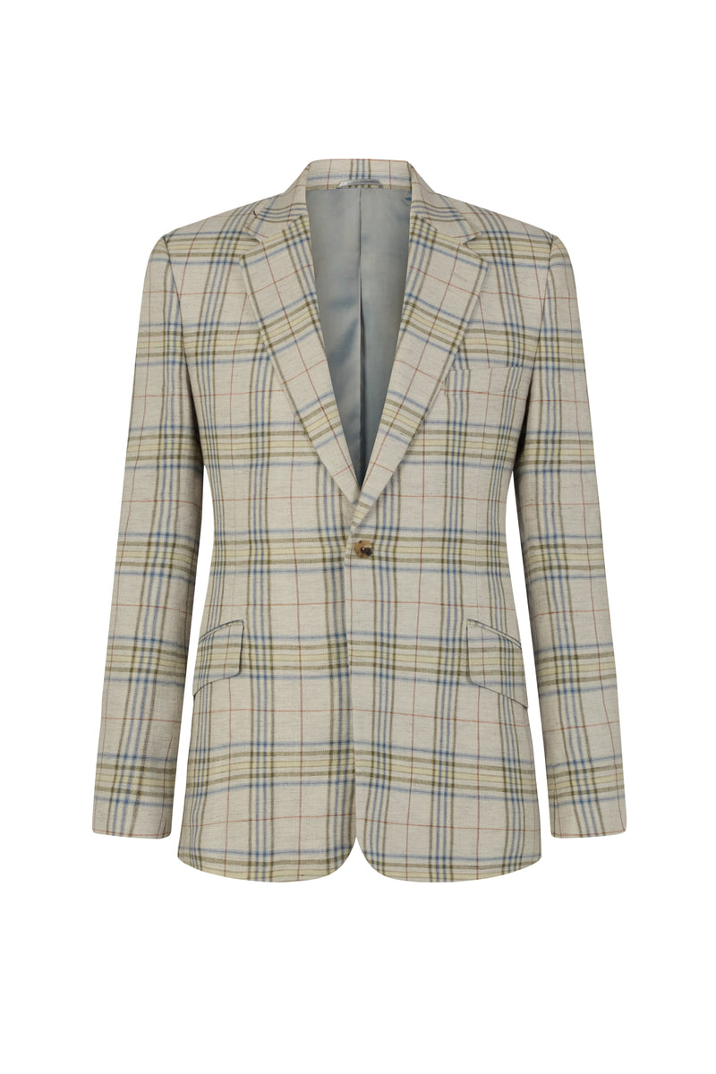 Beige/Green/Blue Check Single Breasted Jacket