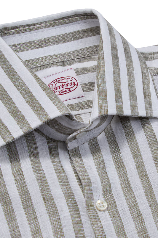 Green/White Stripe Single Cuff Linen Shirt