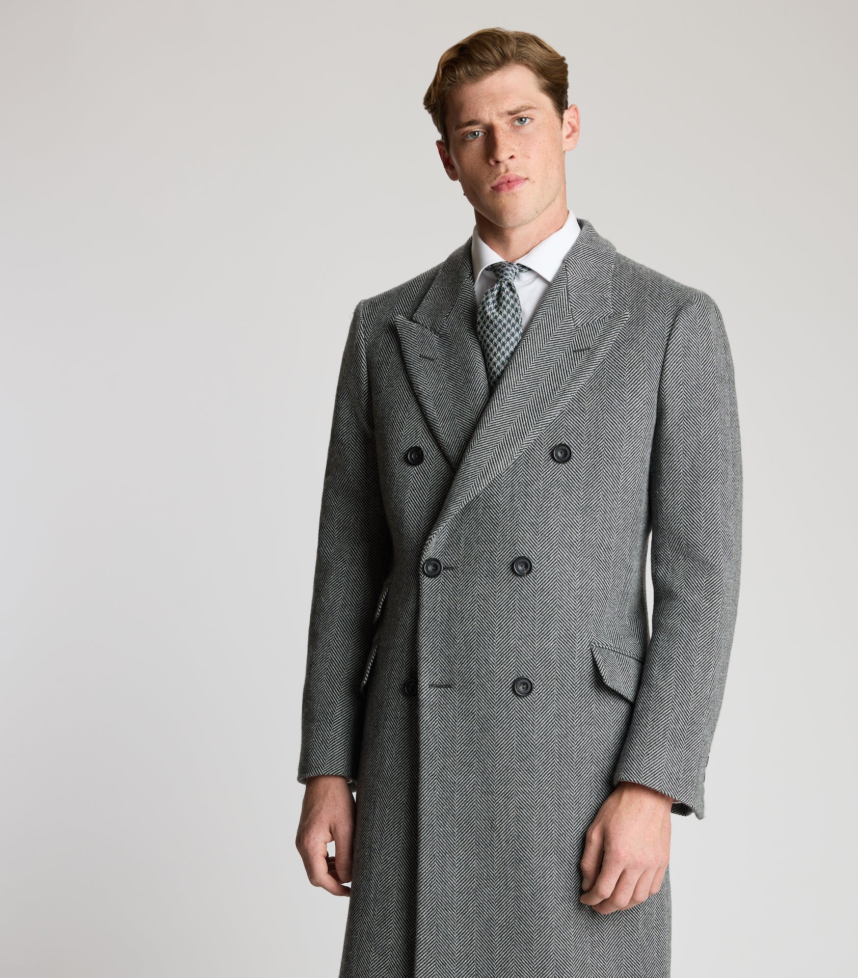 Mens long double breasted on sale overcoat