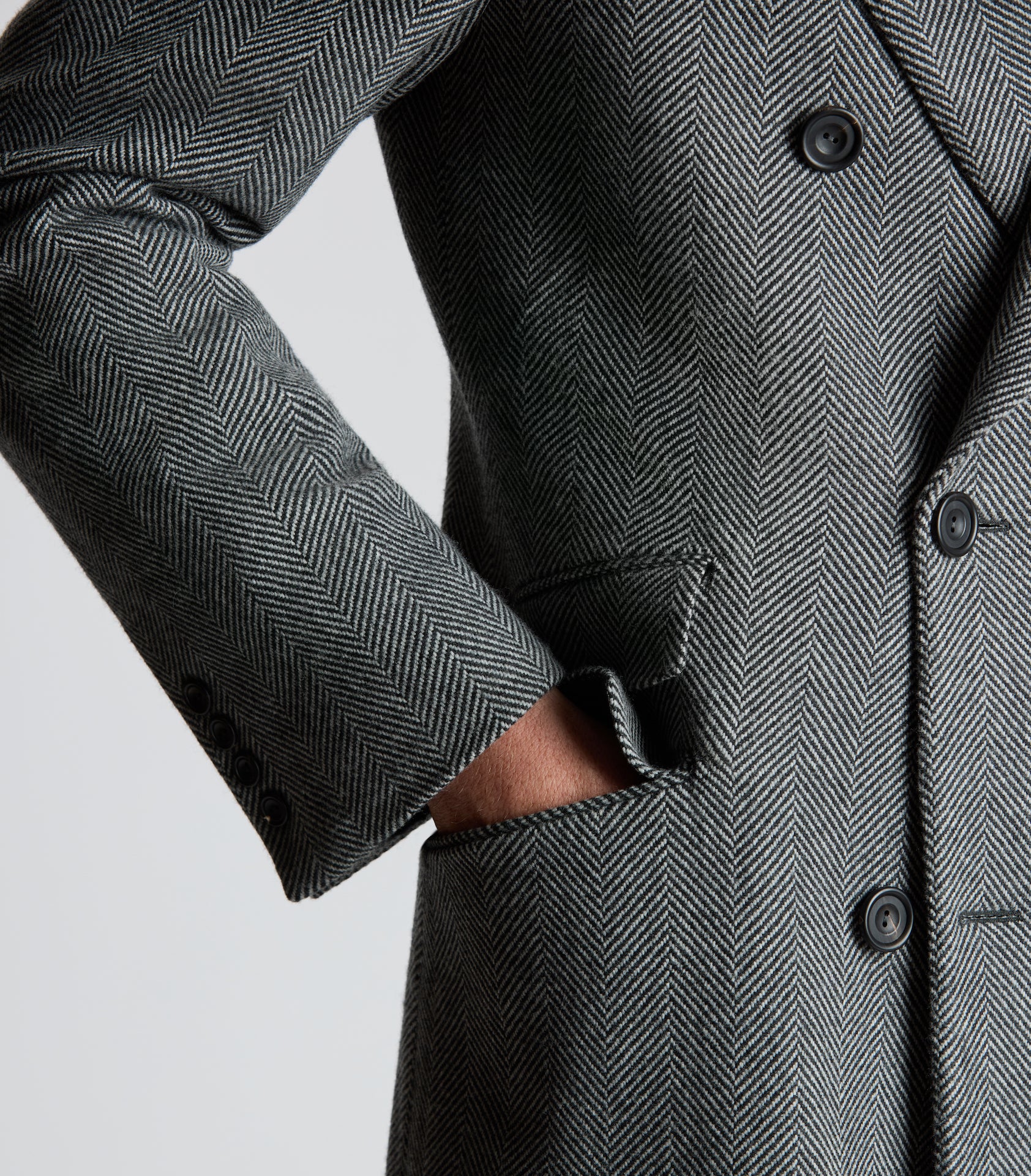 Grey Herringbone Double Breasted Overcoat – Huntsman Savile Row