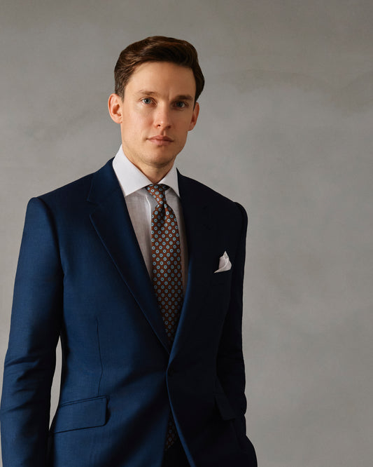 Blue Sharkskin Single Breasted Suit