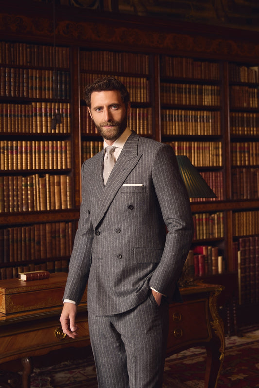 Grey Chalk Stripe Double Breasted Suit