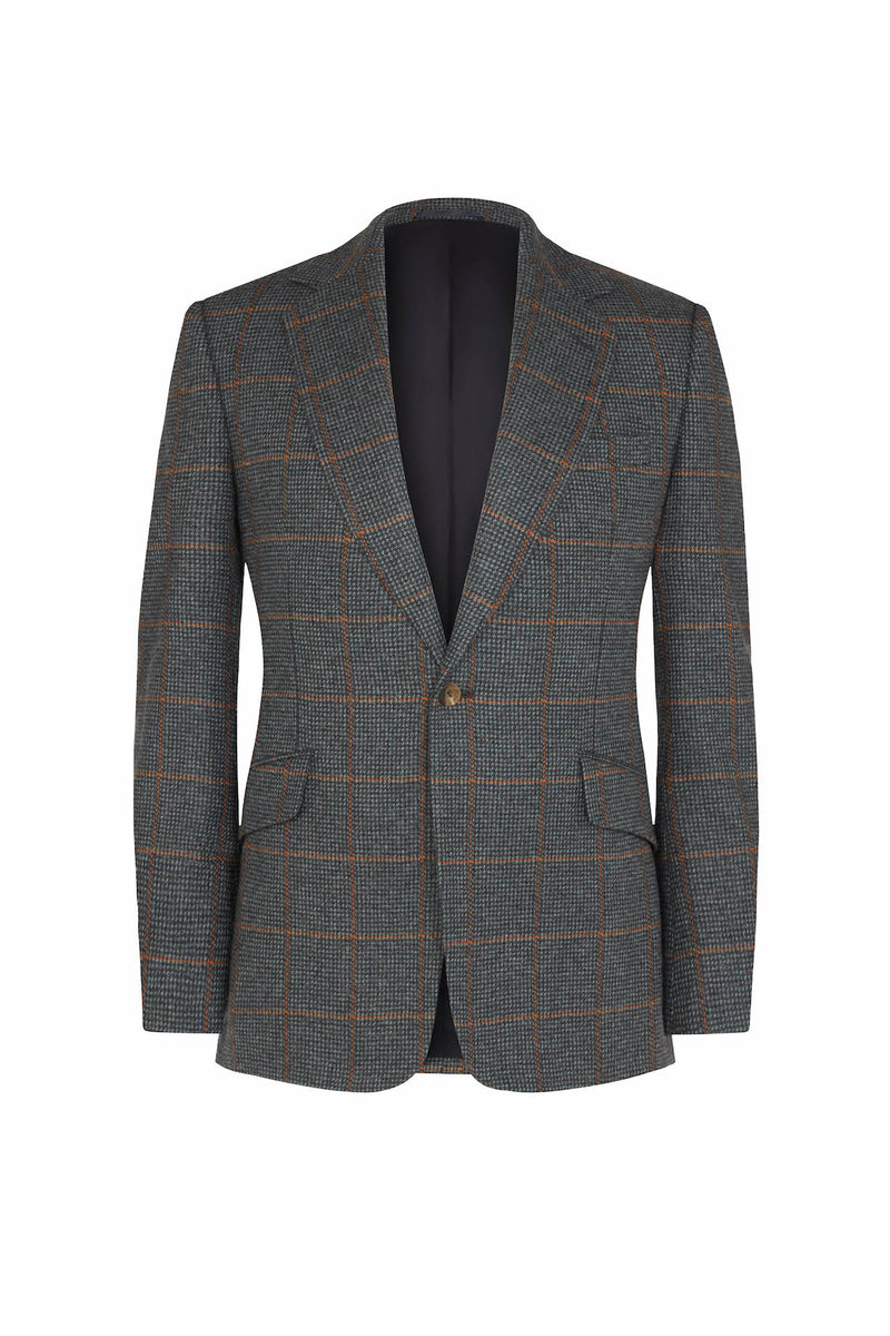 Navy/Rust Hairline Check Cashmere Jacket