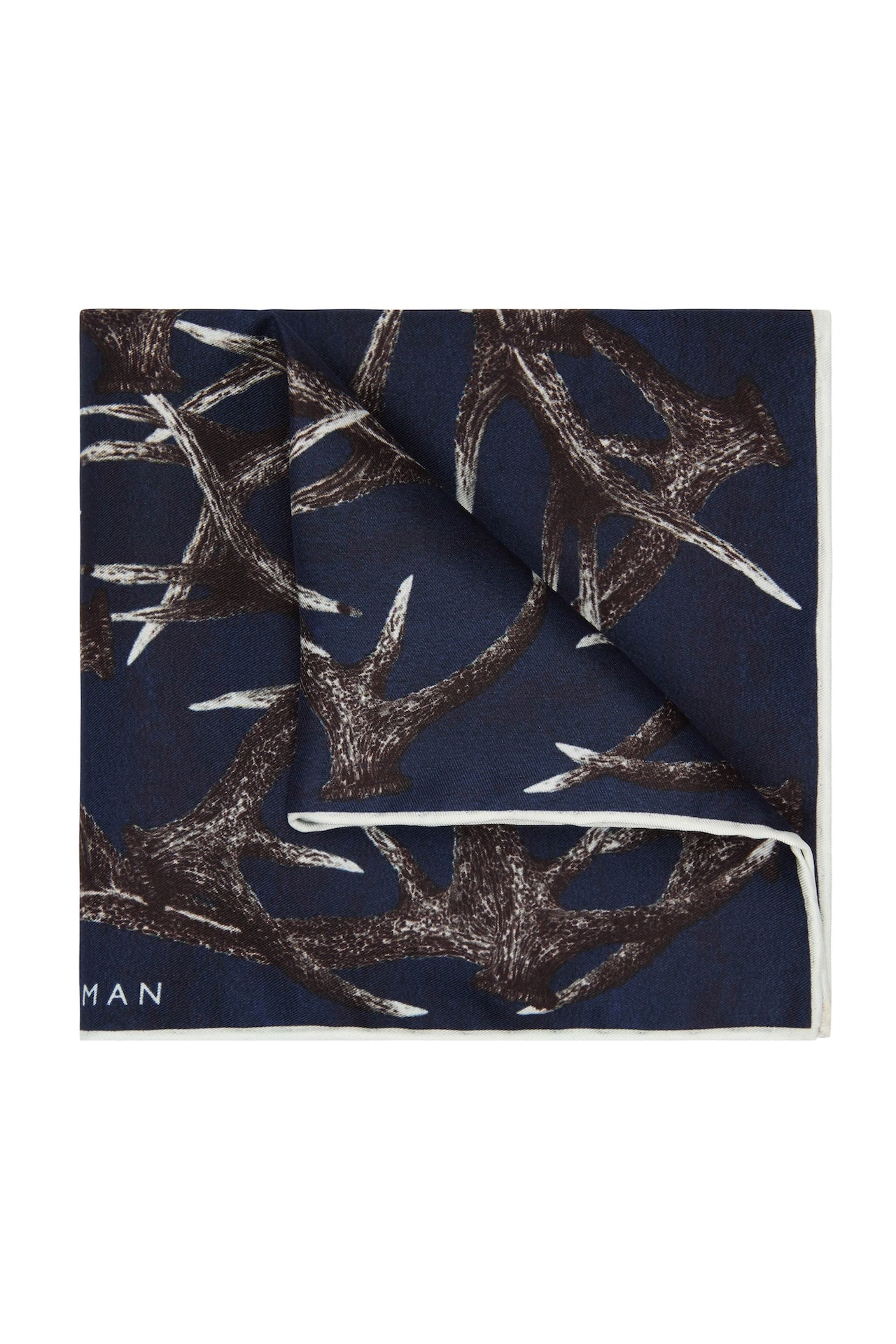 Navy Silk Stag Pocket Square