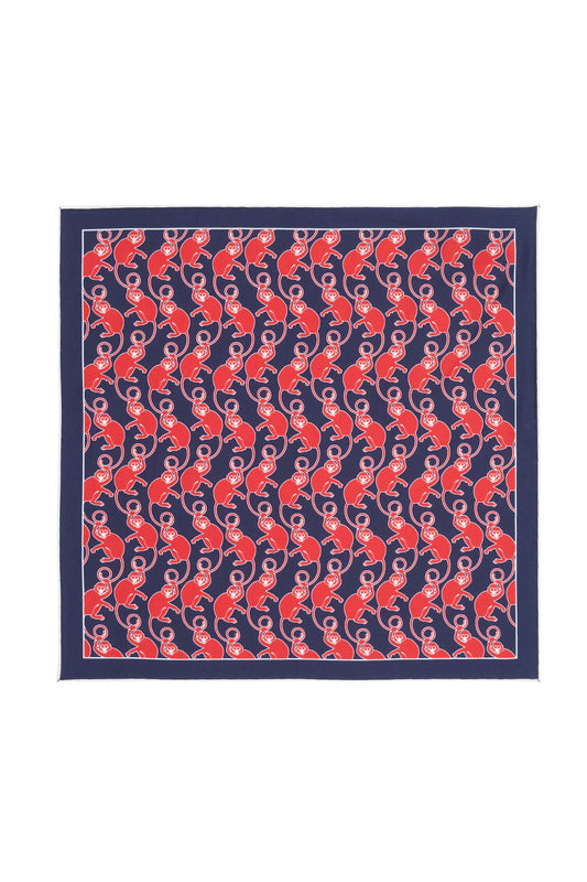 Navy Silk Monkey Pocket Square