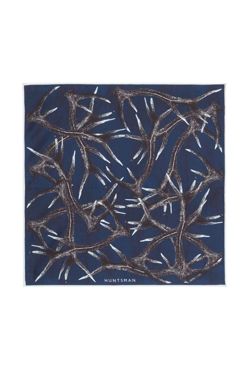 Navy Silk Stag Pocket Square