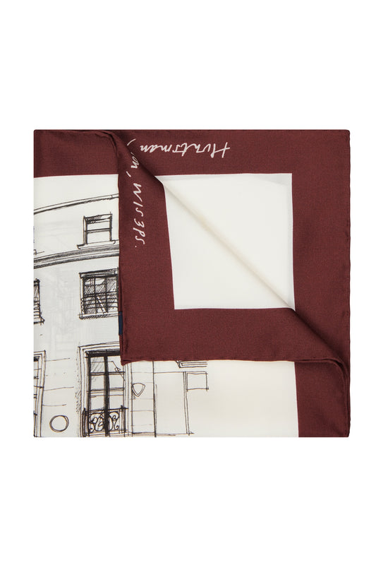 White/Claret Silk Savile Row Pocket Square