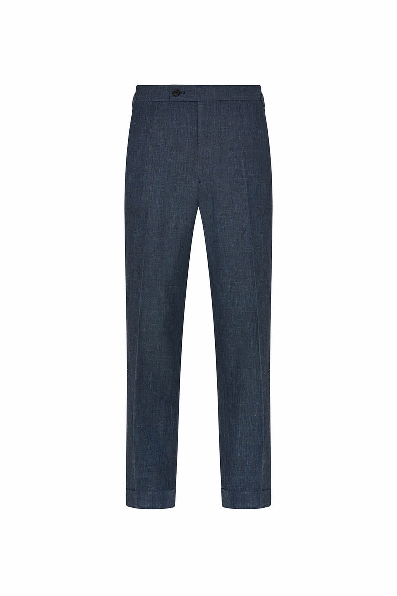 Petrol Blue Wool, Silk & Linen Trousers