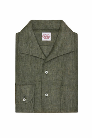 Green Linen Riviera Collar Single Cuff Shirt