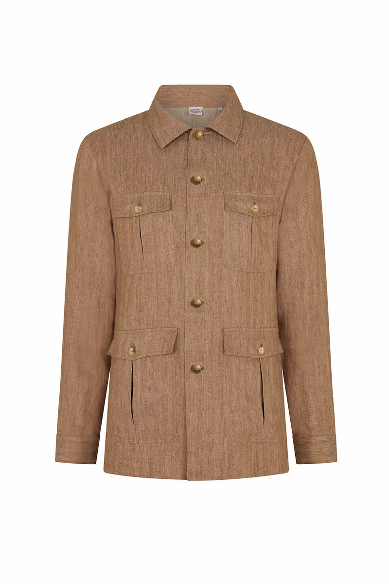 Bisque Linen Herringbone Safari Jacket