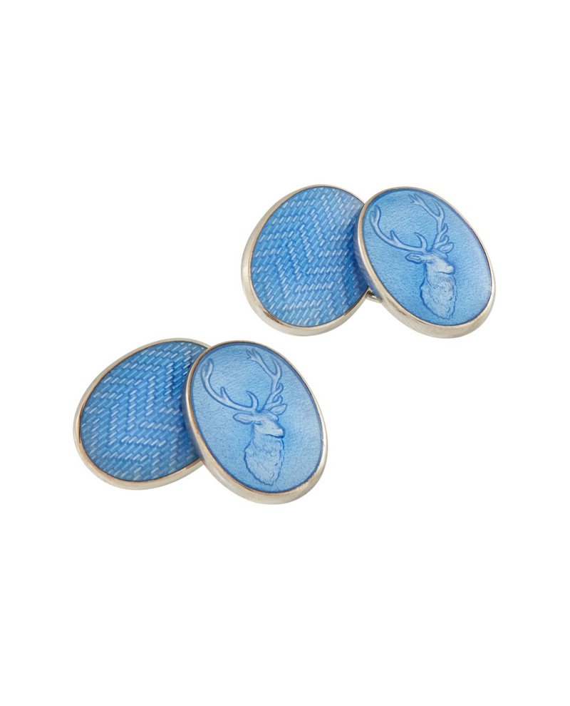 Pale Blue Enamel Stag/Herringbone Cufflinks