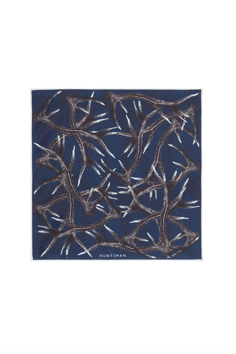 Navy Silk Stag Pocket Square