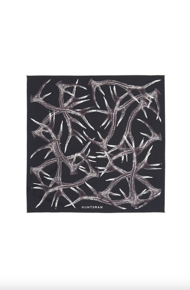 Black Silk Stag Pocket Square