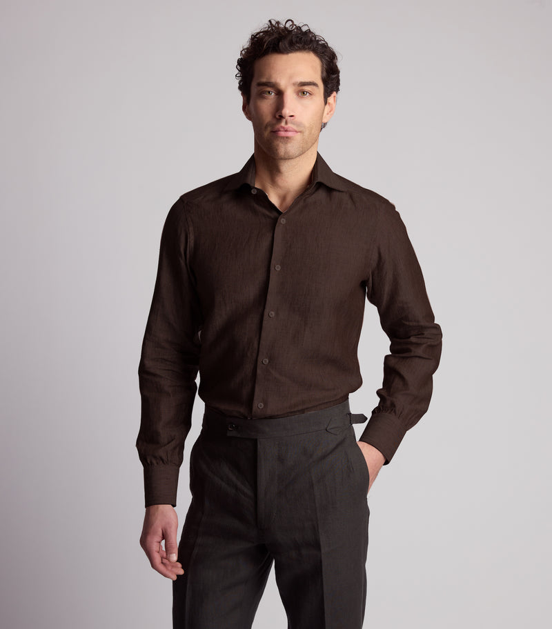 Chocolate Brown Chambray Linen Shirt