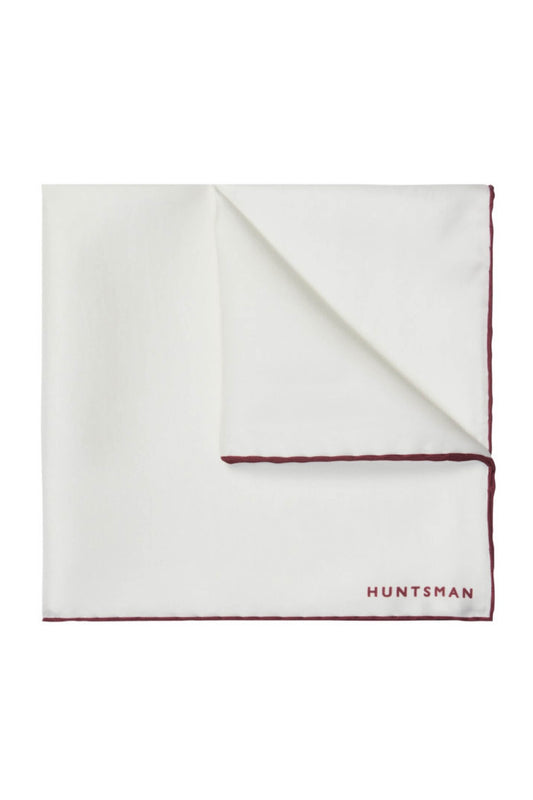 White/Claret Silk Pocket Square