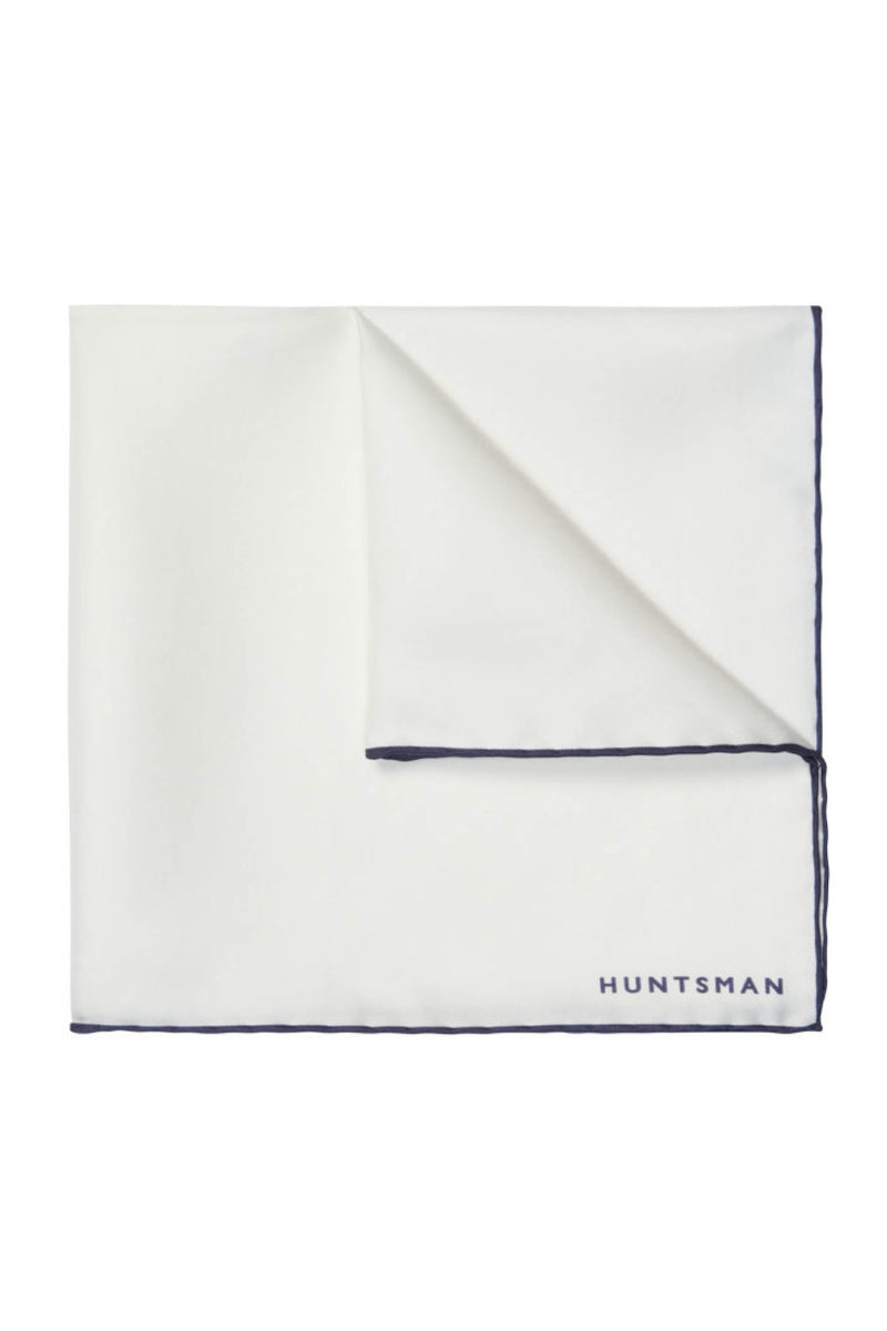 White/Navy Silk Pocket Square