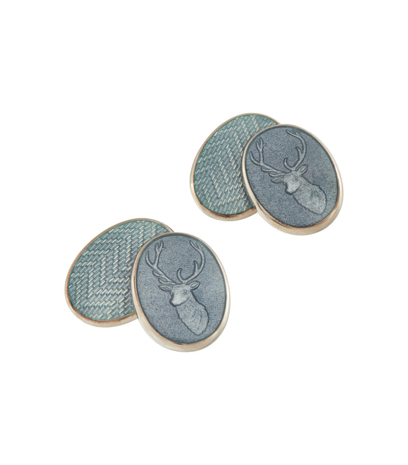 Silver Enamel Stag/Herringbone Cufflinks