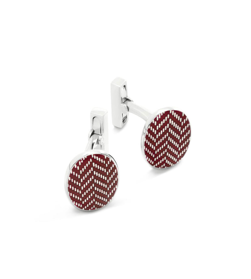 Claret Enamel Herringbone Cufflinks