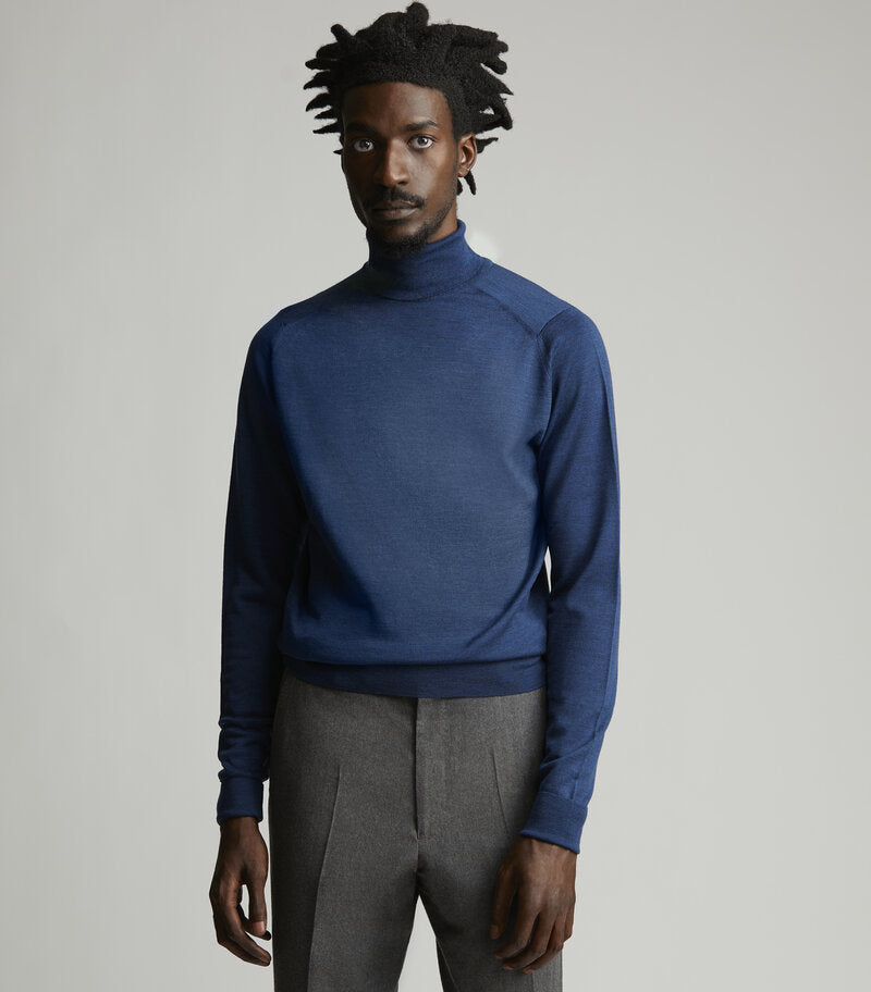 Indigo Merino Wool Rollneck Knitwear